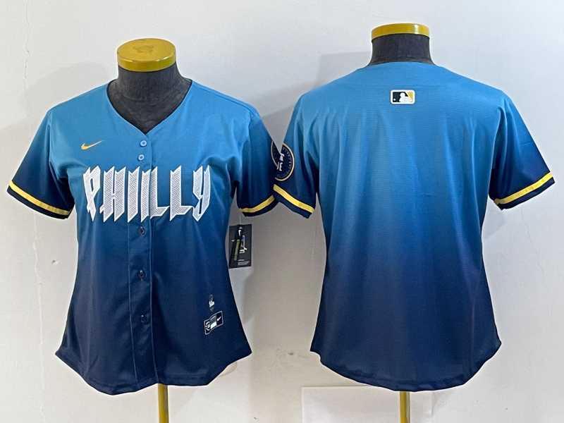 Women%27s Philadelphia Phillies Blank Blue 2024 City Cool Base Stitched Jersey->mlb womens jerseys->MLB Jersey